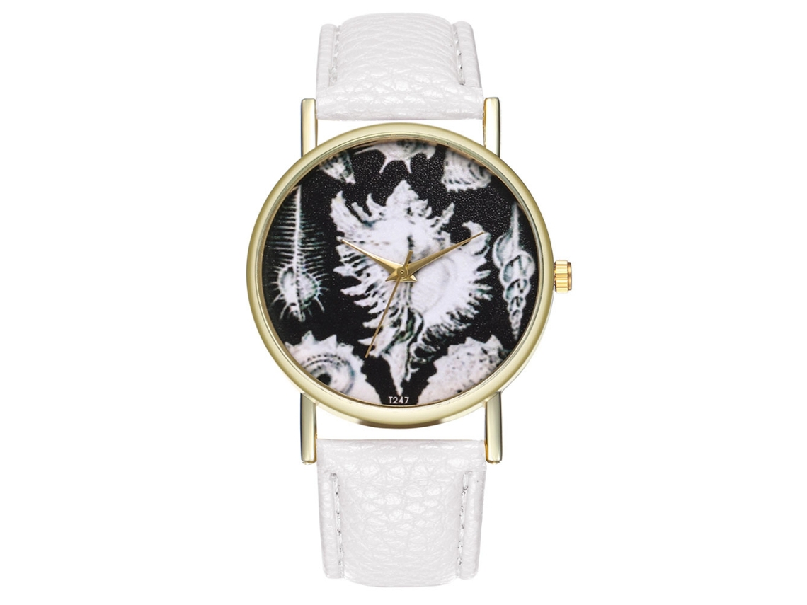 Relógio masculino de quartzo analógico com pulseira de PU, mostrador redondo T247-a branco