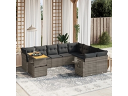 Vidaxl 10 Pcs Conjunto Sofás De Jardim C/ Almofadões Vime Pe Cinzento