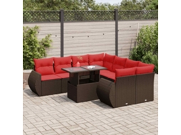 Vidaxl 9 Pcs Conj. Sofás Jardim C/ Almofadões Vime Pe/acácia Castanho