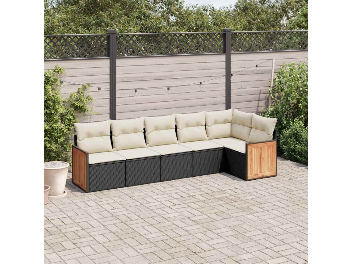 Vidaxl 6 Pcs Conjunto Sofás De Jardim C/ Almofadões Vime Pe Preto