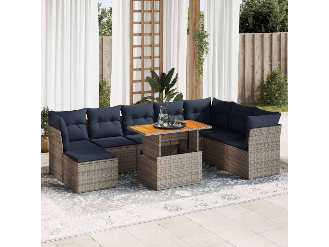 Vidaxl 6 Pcs Conjunto Sofás De Jardim Com Almofadões Vime Cinzento