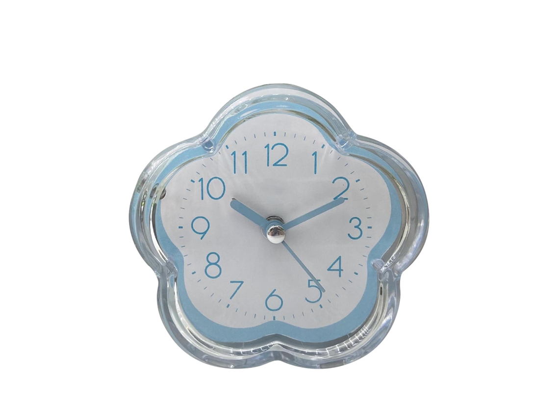 Reloj Despertador Bonito Forma Flor Silencioso Pequeño Transparente Para Dormitorio Mesa Azul