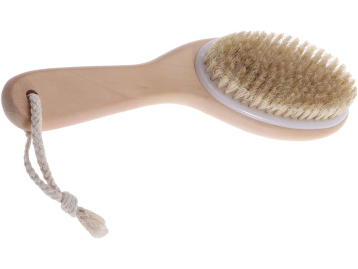 Escova De Banho Lifkome Com Cerdas Naturais Médias E Cabo Curvo Para Massagem Esfoliação, Escova Corporal Para Remover