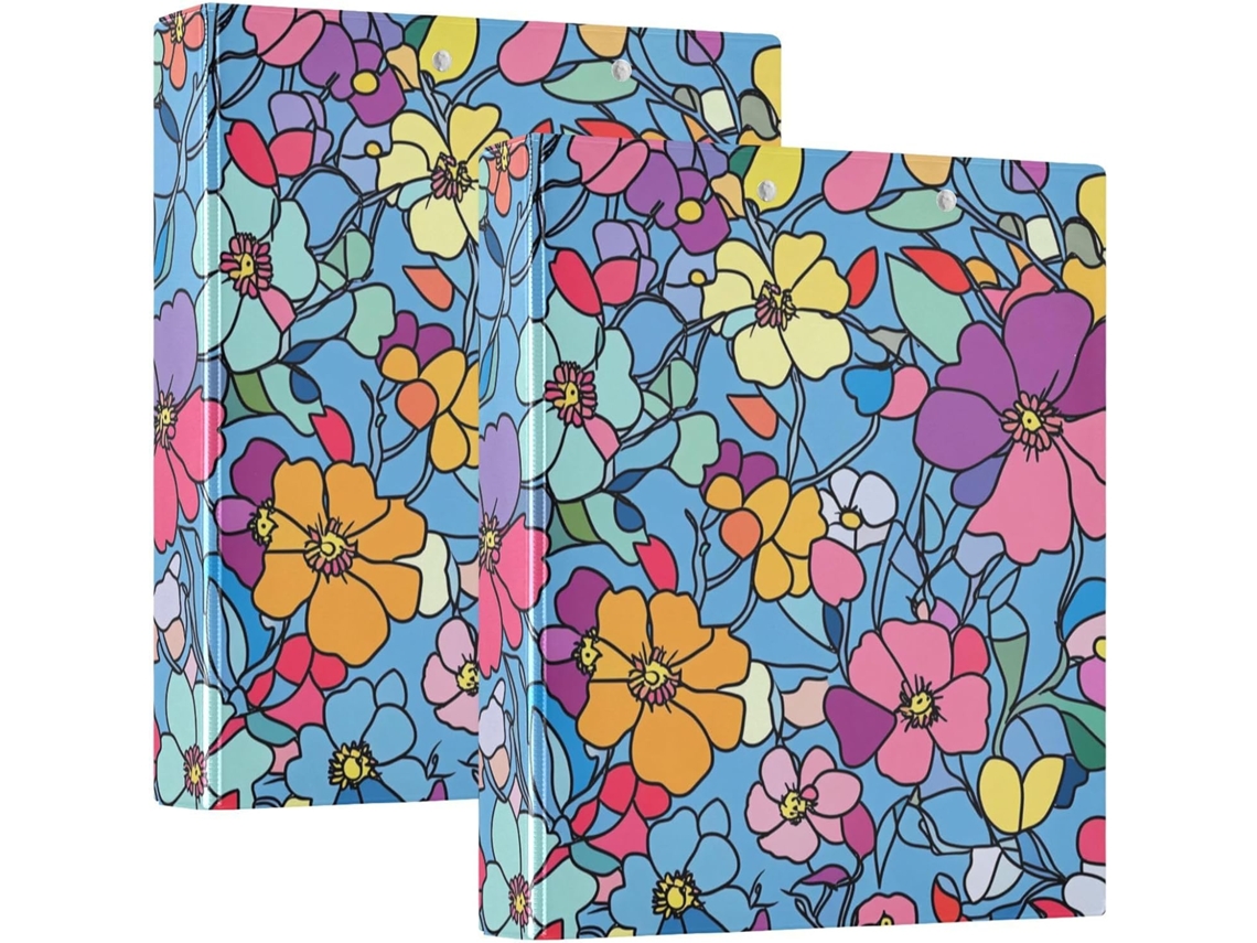 Pasta Escolar De 3-argolas Com Estampa Floral Primavera Colorida, 1, 5-polegadas, Com Prancheta, Pacote Com 1 2-unidades