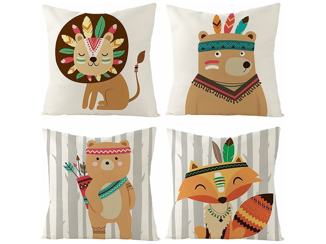 Capa De Almofada 45 X 45 Cm Em Linho Animal, Capa Decorativa, Conjunto De 4 Peças.