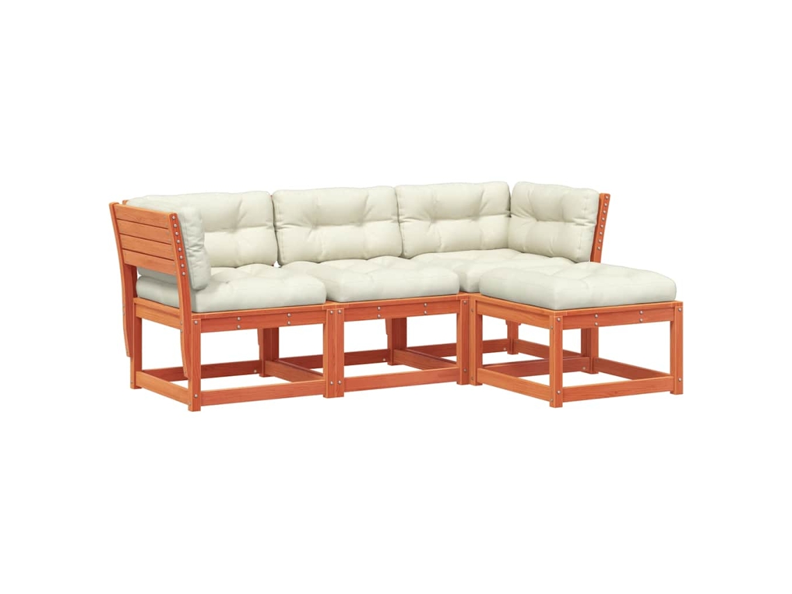 Conjunto de 4 Lounge Jardim com Almofadões Pinho Maciço Castanho Mel MAISON EXCLUSIVE