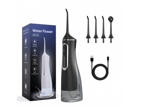 Irrigador oral elétrico portátil Baykar, de longa duração e limpeza profunda, com 4 modos, 320 ml, preto