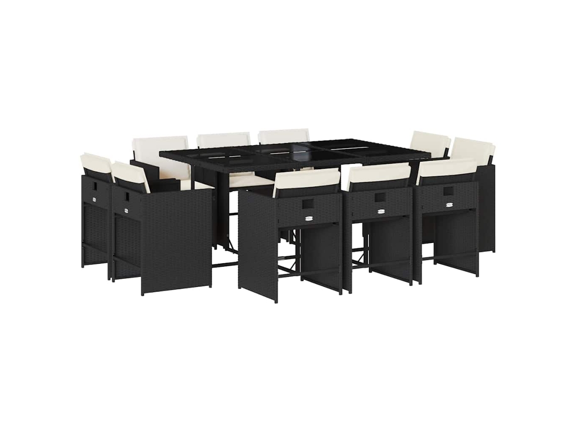 Conjunto de 11 Jantar para Jardim com Almofadões Vime Pe Preto MAISON EXCLUSIVE
