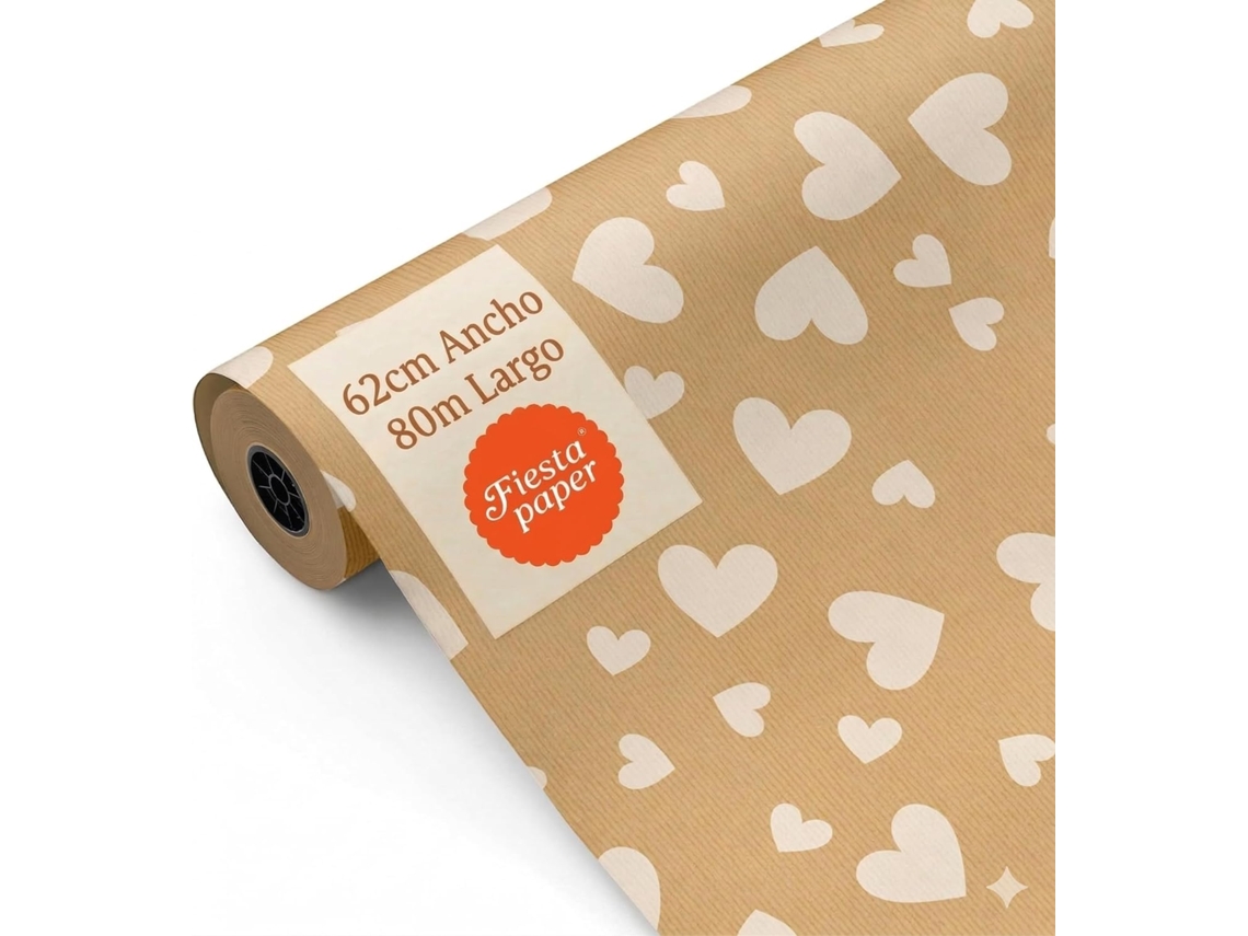 Rolo Papel Kraft Corações 62cm X 80m Resistente Dia Dos Namorados Eventos - Fp Fiesta Paper