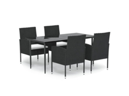 VIDAXL 5 Pcs Conjunto De Jantar P/ Jardim C/ Almofadões Vime Pe Preto
