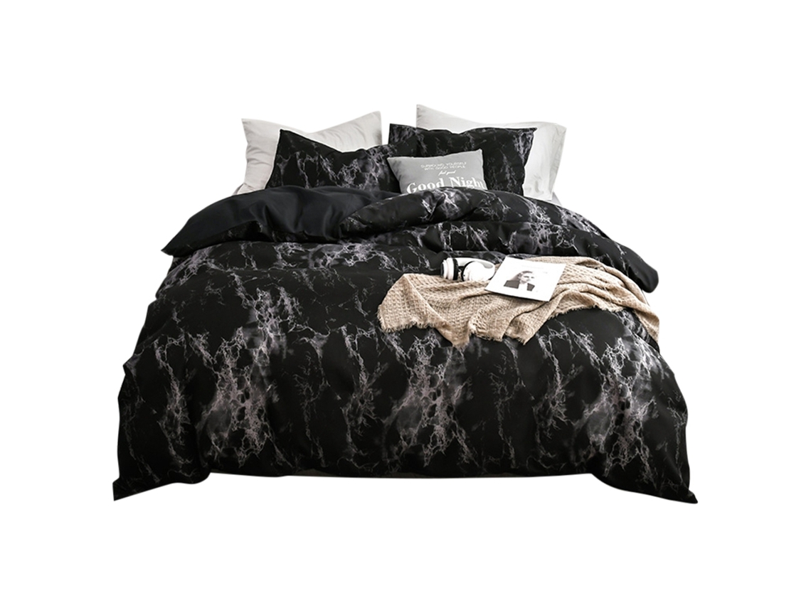 Conjunto de Roupas de Cama Marmoreado com Capa de Edredão e Travesseiros Tamanho Double Eu Preto
