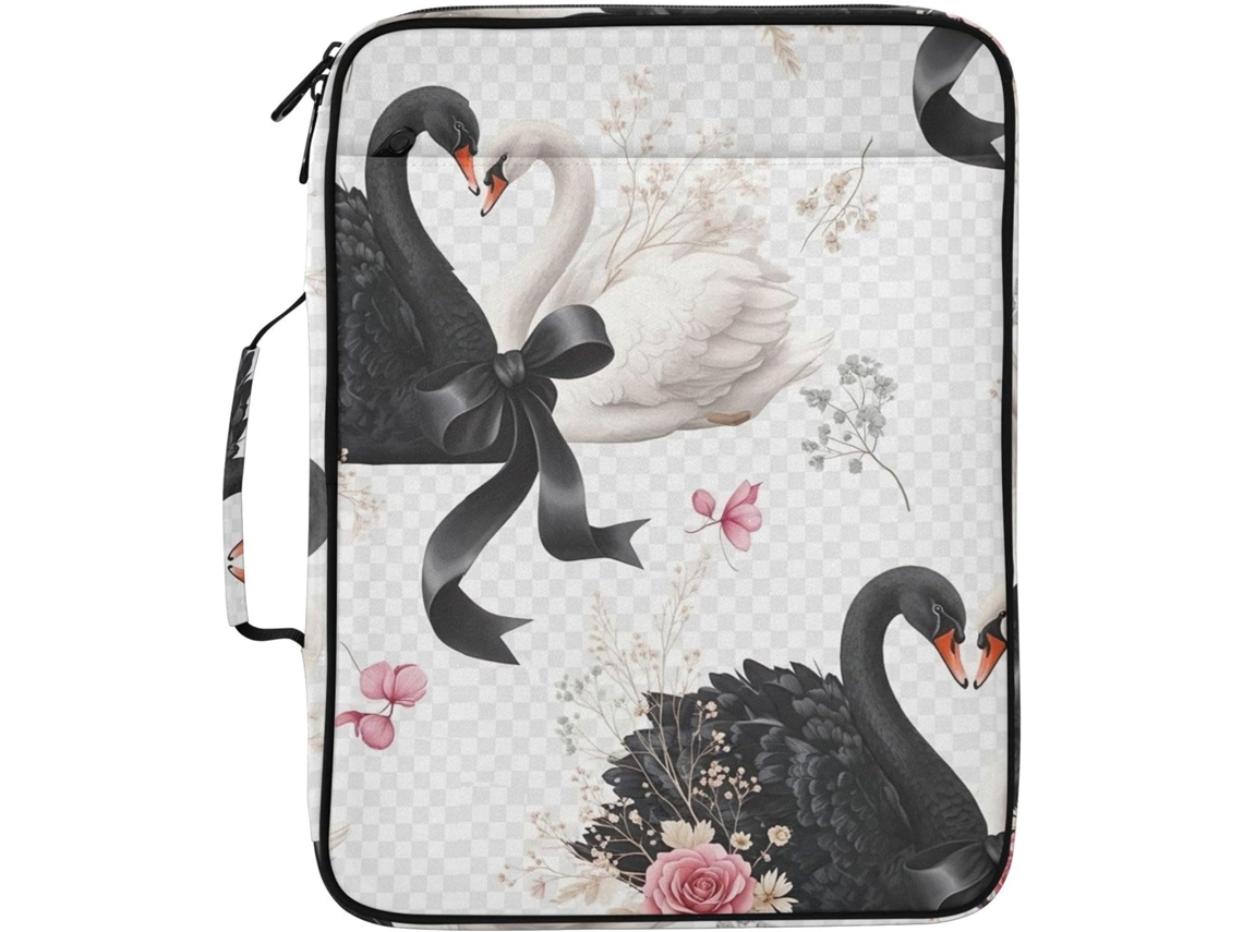 Pasta Expansível Em Preto E Branco Com Estampa De Cisne, Organizador Com 7 Bolsos, Fichário De 3 Argolas E Compartimento