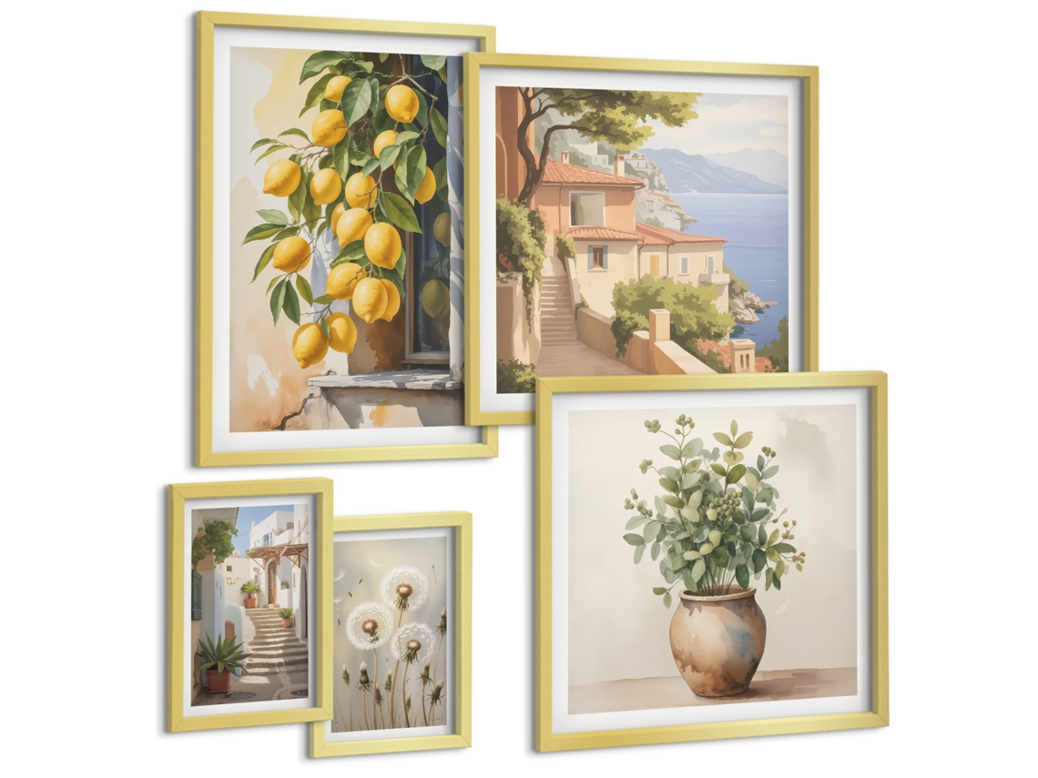 Conjunto De Pinturas Acentos Cítricos Estilo Mediterrâneo Espelharte (5 Peças)