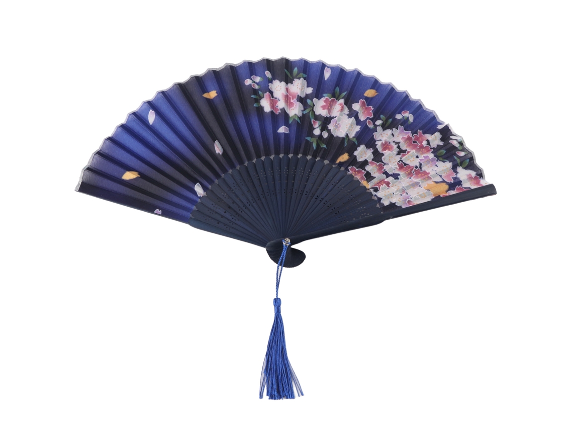 Vento de Bambu Dobrável com Tassel Azul para Verão