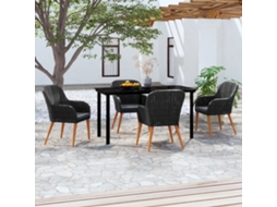 Vidaxl 5 Pcs Conjunto De Jantar P/ Jardim C/ Almofadões Preto
