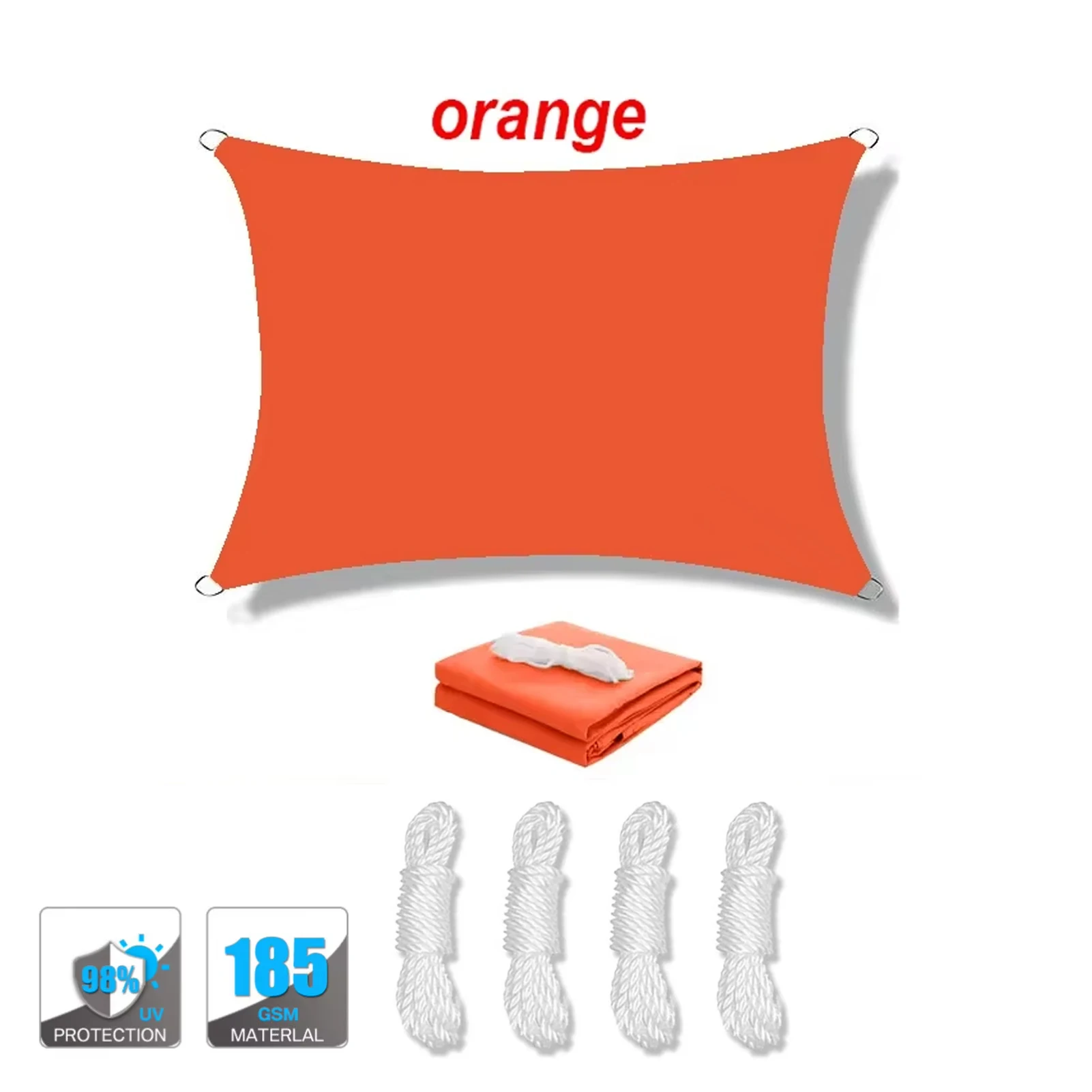 Vela de Sombreamento MDUG impermeável com Proteção Uv 95% alta densidade para pátios e piscinas (laranja, 200x500cm)