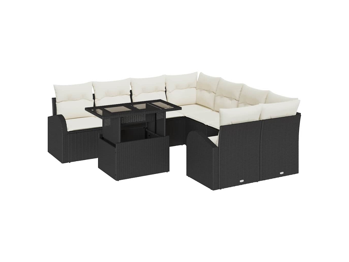 Conjunto de sofá de jardim 9 peças Preto Vime Pe MAISON EXCLUSIVE