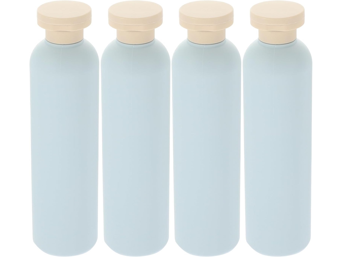 Conjunto De 4 Frascos De Loção Recarregáveis De 260ml Em Plástico Leve Azul Claro Com Tampas.