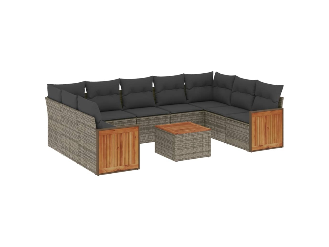 Conjunto de 10 Sofás de Jardim com Almofadas Vime Pe Cinza MAISON EXCLUSIVE
