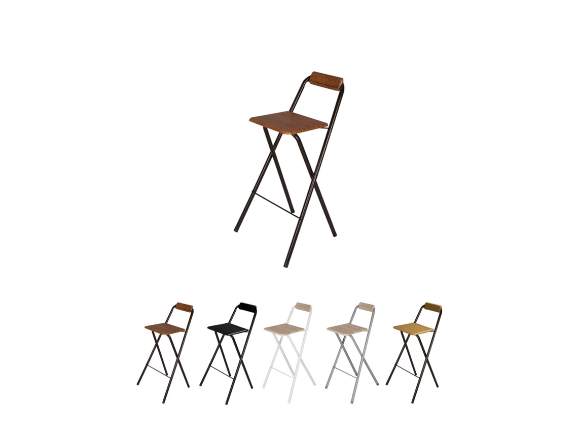 Taburete Plegable Alto De Metal Extra Grueso Con Reposapies Para Cocinas Y Bar | Silla Con Respaldo Resistente Negra / Nogal Pack 4 Uds