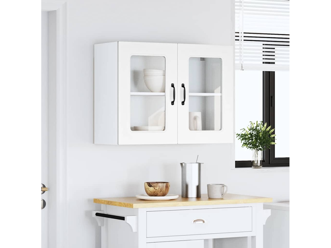 Vidaxl Armário De Parede De Cozinha Porta Vidro Kalmar Branca