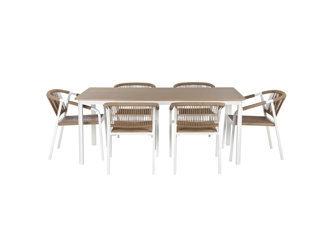 Conjunto de Mesa de Jantar de Alumínio com 7 Peças e 6 Cadeiras, 180x90x75cm ALEXANDRA HOUSE LIVING