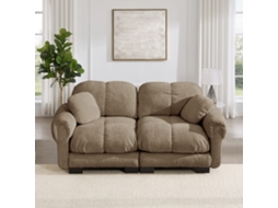 Sofá 2 Lugares Chenille, Design Acolchoado, Modular, 150 X 75 Cm, Ergonômico, Com Almofadas Espessas, Marrom