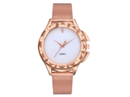 Relógio Feminino de Moda com Pulseira de Malha e Strass Mostrador Brilhante Branco