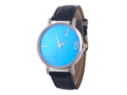 Relógio de pulso Fashion Quartz com pulseira de couro PU, mostrador redondo, azul royal para casal.