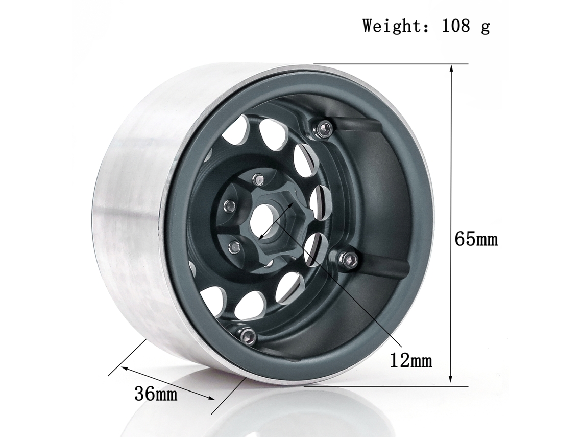 Aro De Liga De Alumínio Beadlock 2.2 Polegadas 65*36mm Para Carros De Controle Remoto 1/8 1/10 Trax4 Axial Scx10 Wraith Yeti (4pcs)