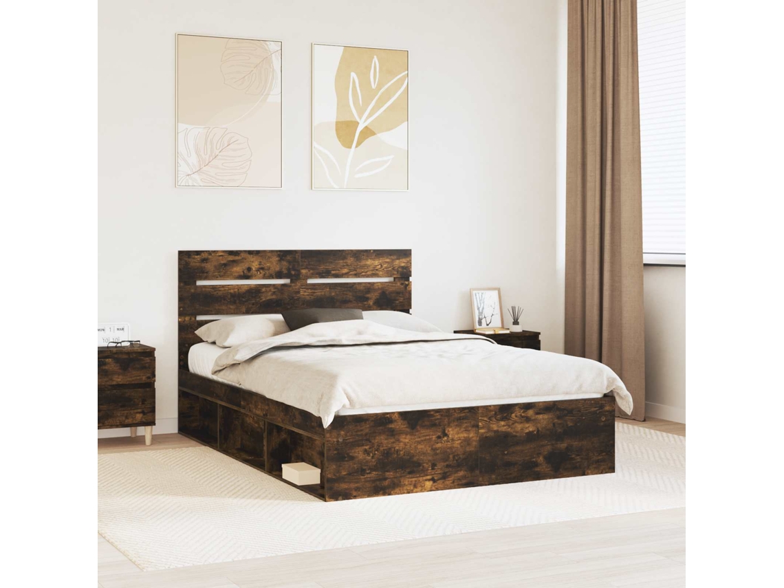Vidaxl Estrutura Da Cama Com Cabeceira Carvalho Defumado 140 X 190 Cm