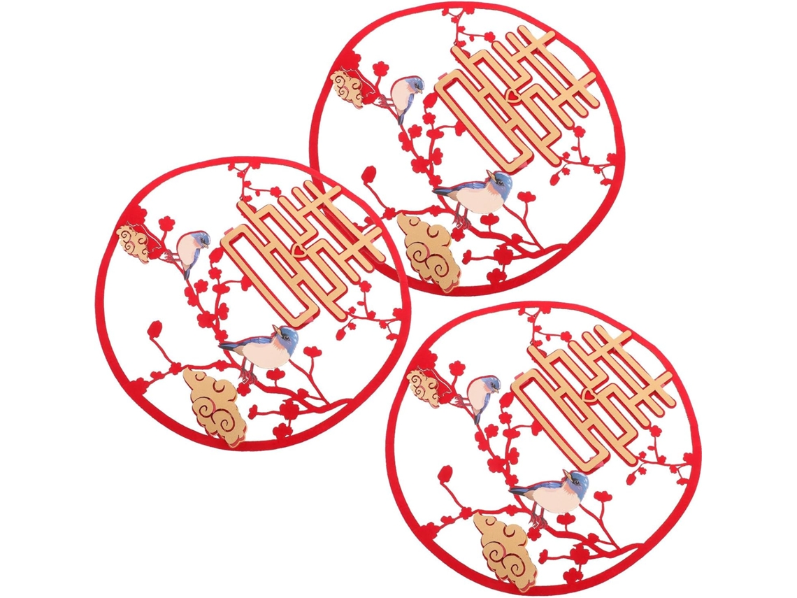 Conjunto 3 Adesivos Tradicionais Casamento Estilos Variados Tecido Vermelho Decoração Quarto Carro GOKOCO