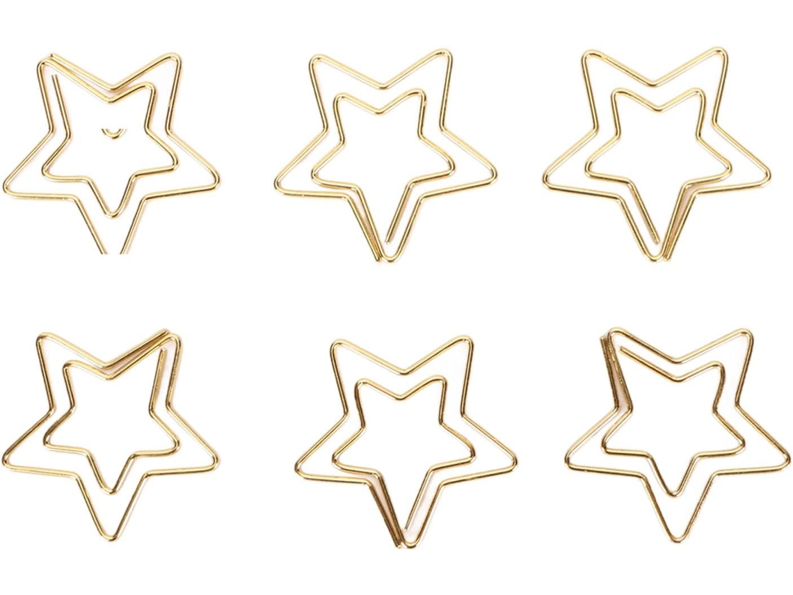 100 clipes de papel em formato de estrela, marcadores de página banhados a ouro, clipes de papel macios e antiderrapantes.