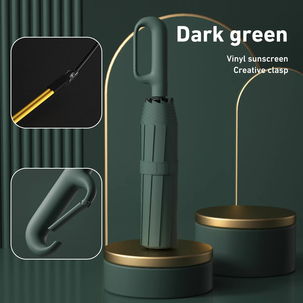 (verde) Guarda-chuva Dobrável Totalmente Automático Com Fecho De Fivela, Varetas Largas E Dobrável Para Fácil Armazenamento.