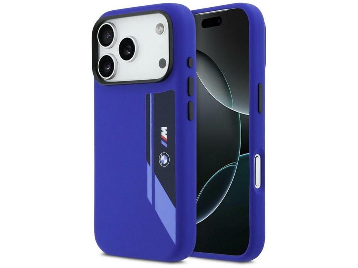 Capa Bmw Mobile Para Iphone 17 Pro Magsafe Em Silicone Com Logotipo Vertical - Azul Marinho