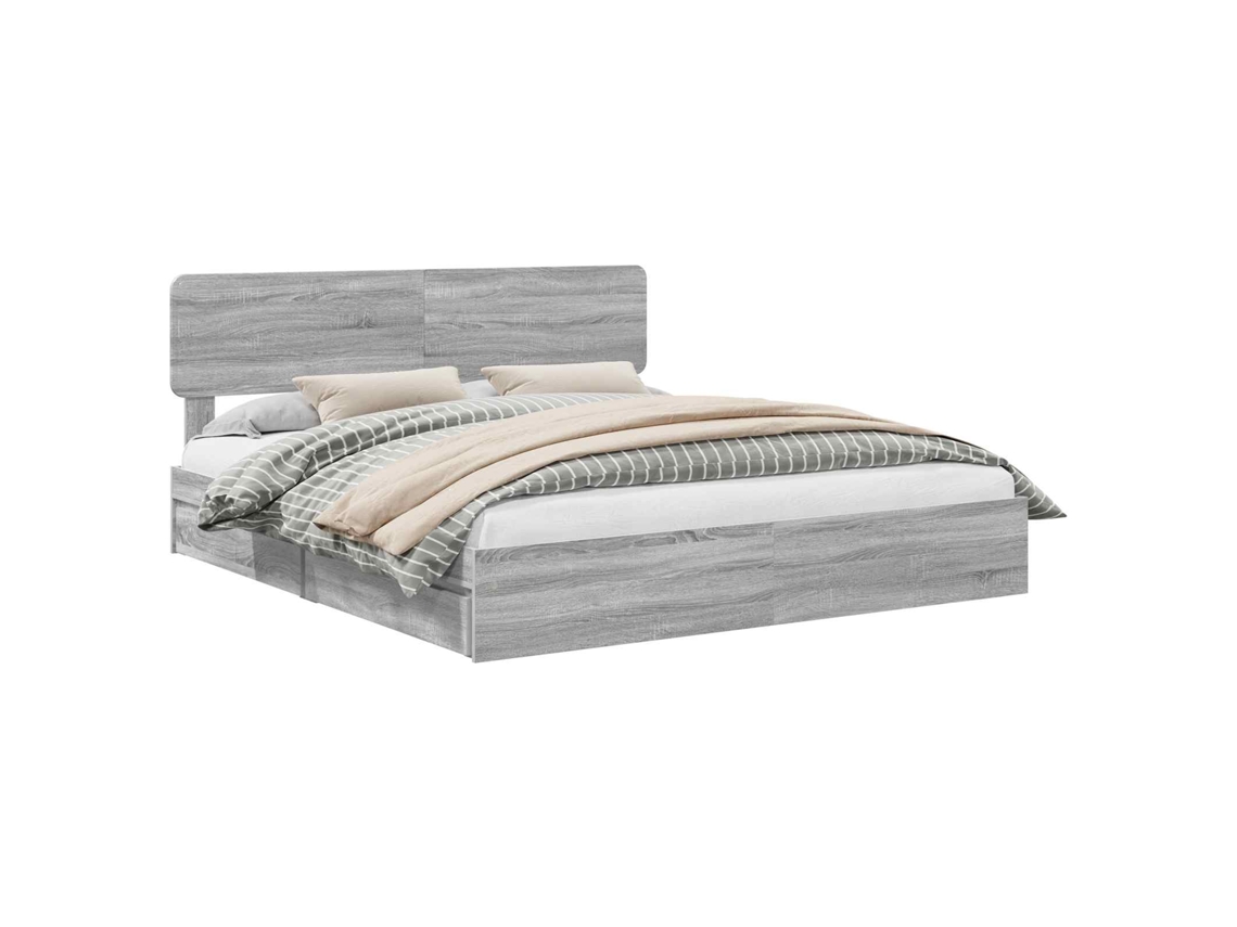 Cama De Casal | Camas Para Quarto | Cama Com Armazenamento Com Cabeceira Cinza Sonoma 200 X 200 Cm