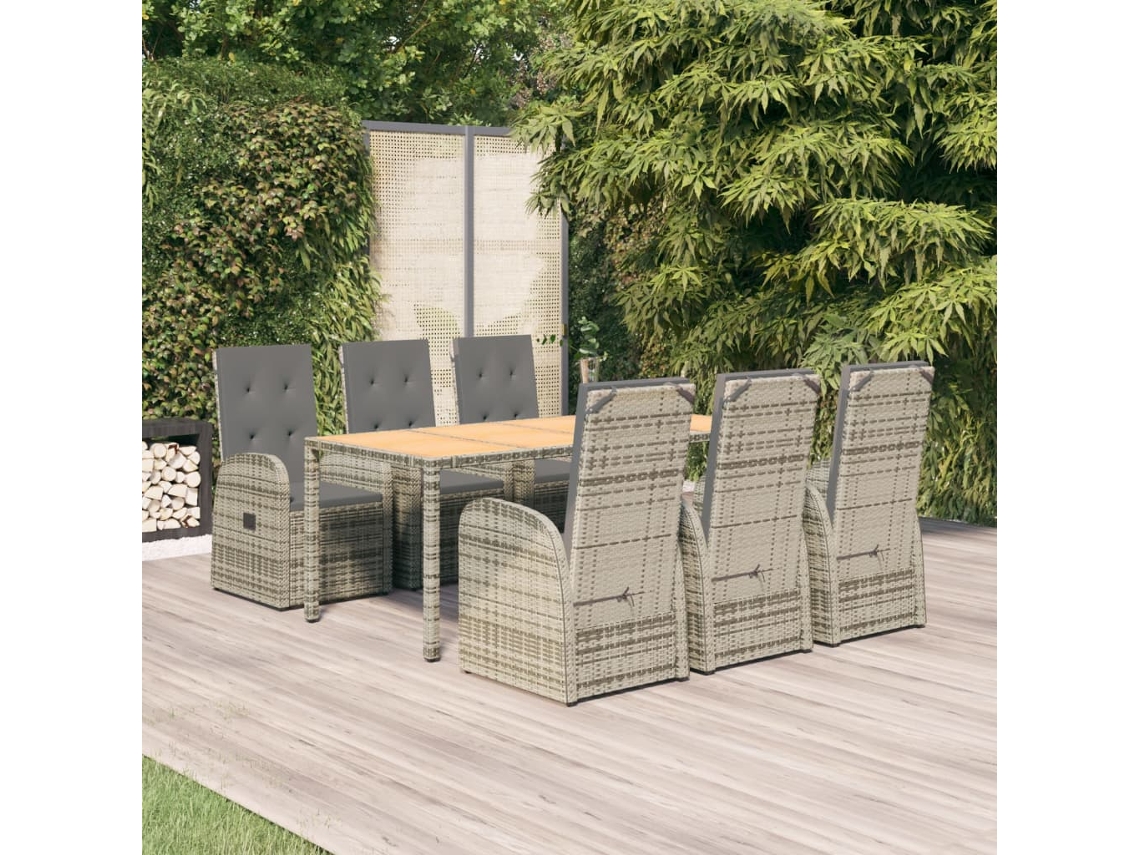 Vidaxl 7 Pcs Conjunto De Jantar P/ Jardim C/ Almofadões Vime Pe Cinza