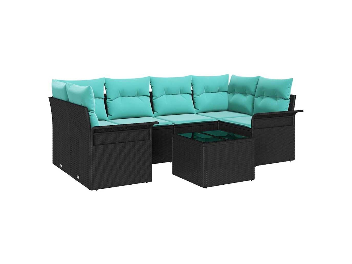 Maison Exclusive - Conjunto De Sofá De Jardim 7 Pcs Preto E Turquesa Vime Pe