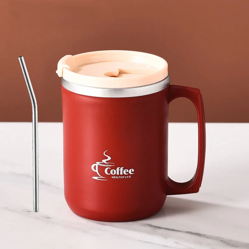 (vermelho 500ml) Caneca de aço inoxidável de 500ml com tampa, caneca de aço inoxidável para água com parede dupla.