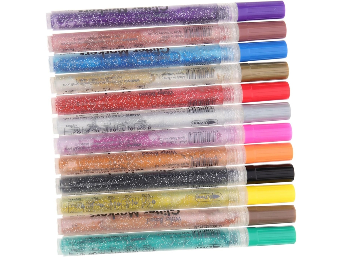 Conjunto De 12 Marcadores Com Glitter Para Decoração Escolar
