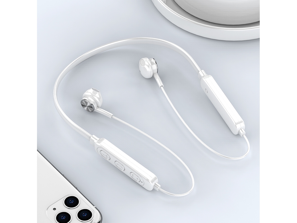 Fones de Ouvido Intra auriculares Magnéticos Bluetooth Microfone Cancelamento Ruído MDUG (branco)