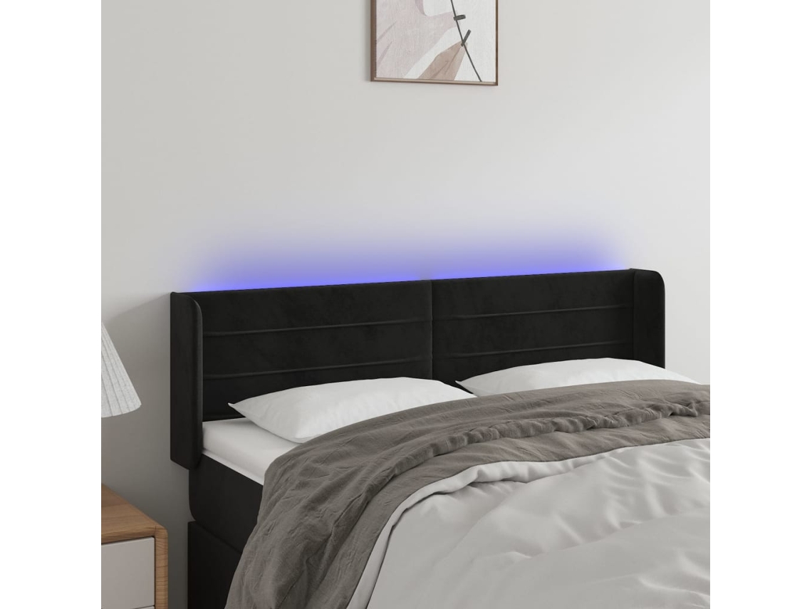 Vidaxl Cabeceira De Cama C/ Luzes Led Veludo 147x16x78/88 Cm Preto