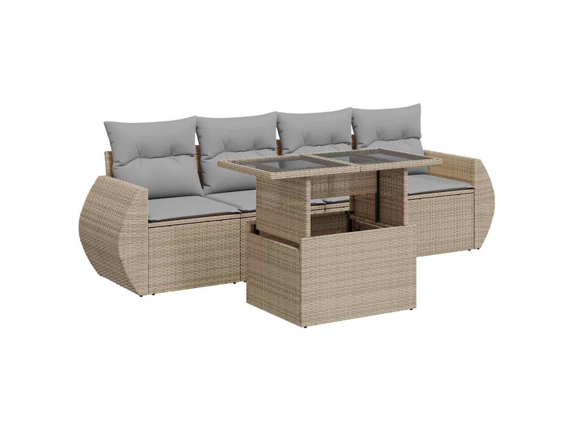 Conjunto de 5 Sofás para Jardim com Almofadões Vime Pe Bege MAISON EXCLUSIVE (5 pcs)
