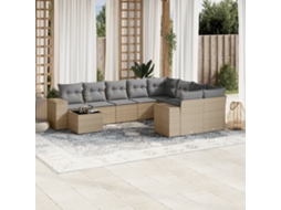 Vidaxl 10 Pcs Conjunto De Sofás P/ Jardim Com Almofadões Vime Pe Bege