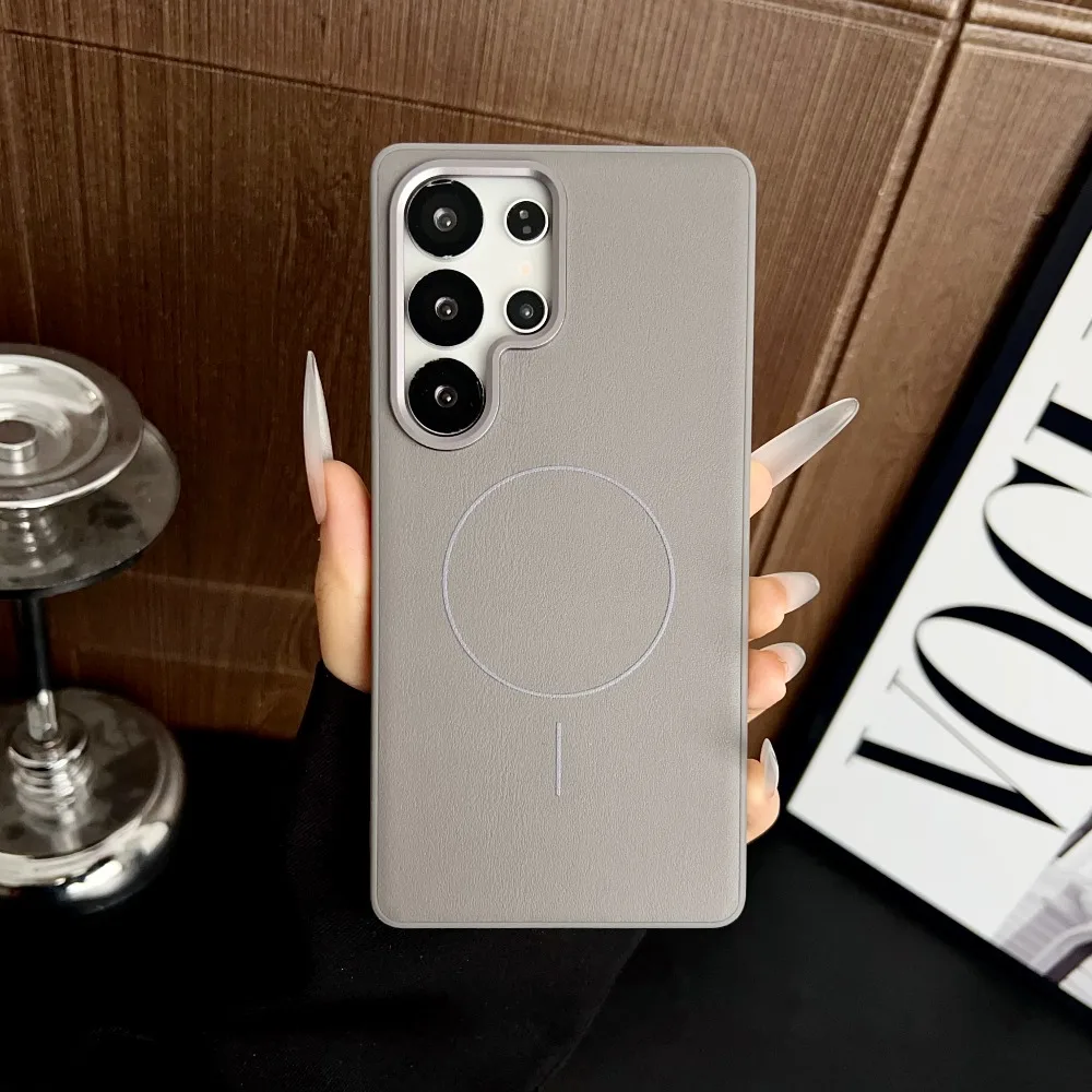 (cinza, Galaxy S25) Capa Magnética De Couro Estilo Executivo Com Anel De Metal Para A Lente – Capa Protetora Resistente A Quedas