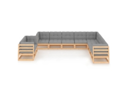 Maison Exclusive - 10 Pcs Conjunto Lounge De Jardim C/ Almofadões Pinho Maciço