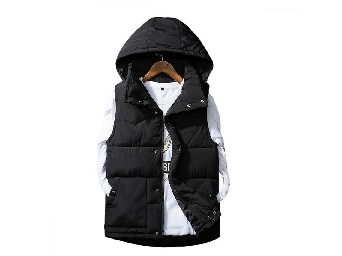 2026 chaleco Acolchado para Hombre Allthemen Con Gorra Desmontable Otoño Invierno Ajustado Casual Sin Mangas Jra M Negro