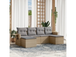 6 Pcs Conjunto De Sofás P/ Jardim Com Almofadões Vime Pe Bege Dkd Home Decor