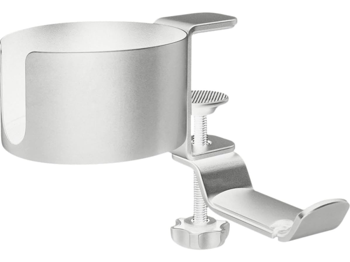 Pince Porte - Gobelet De Bureau En Alliage D ' Aluminium Argenté, Support Réglable Et Rotatif Crochet Stable