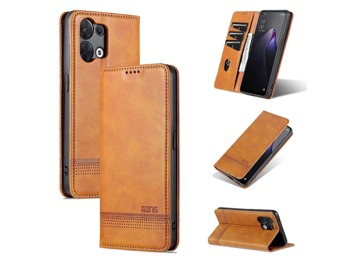 Capa De Celular Flip De Couro Com Textura De Bezerro Magnética Azns Para Oppo Reno9 / Reno9 Pro